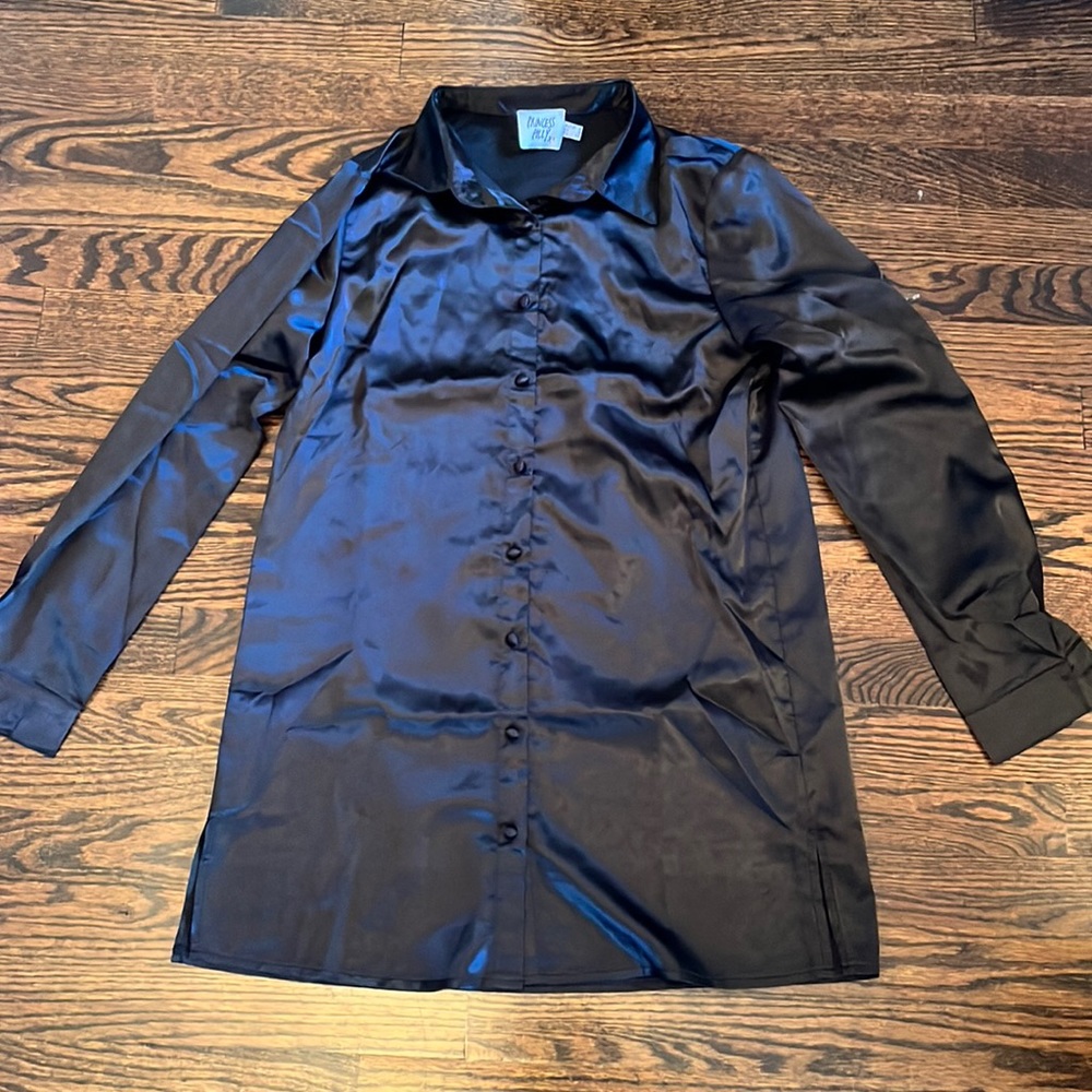 Princess Polly Black Satin T shirt Button up dress
